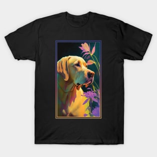 Labrador Retriever Dog Vibrant Tropical Flower Tall Digital Oil Painting Portrait T-Shirt